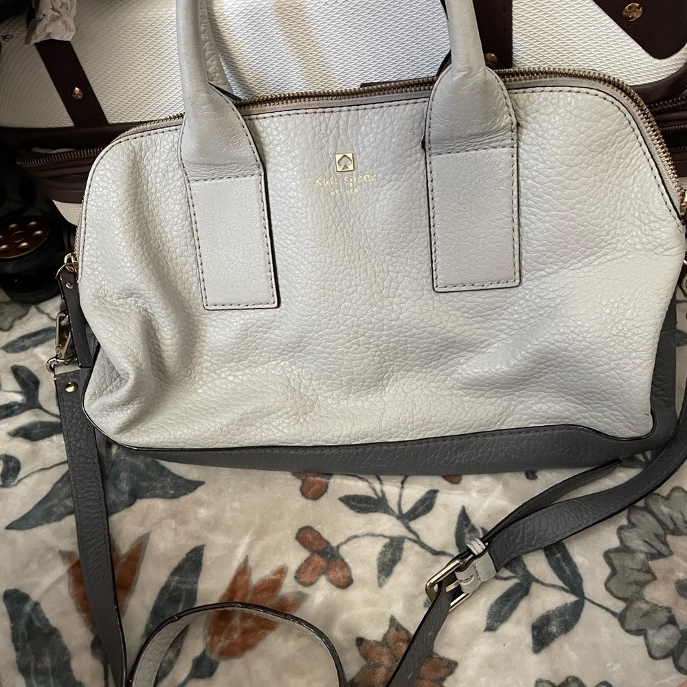 kate spade Light Gray Leather Satchel with Dark Gray Trim